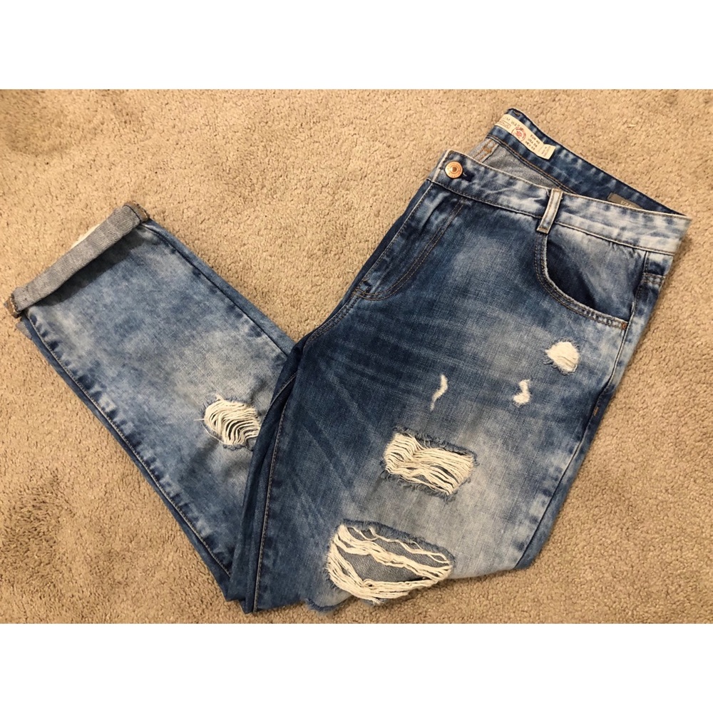 Zara straight leg ripped blue jeans